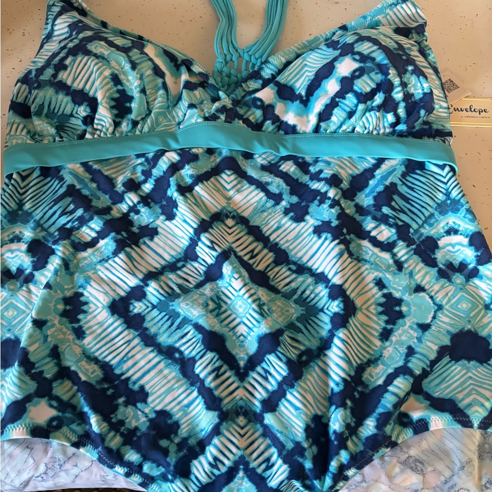 Pink Envelope Blue Patterned womens swimsuit size 3x new with tags